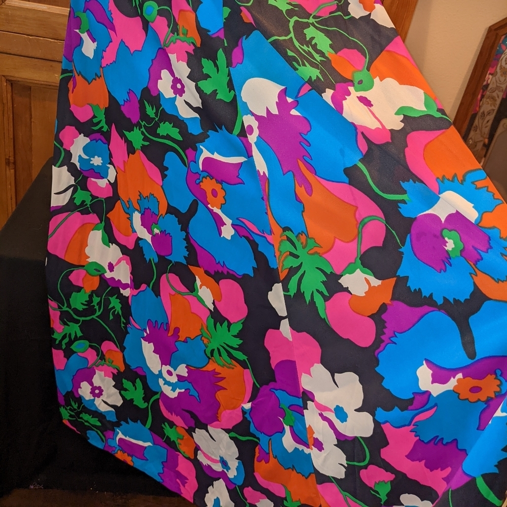 VTG 70's Psychedelic Dress Floor-length Long Sleeved Bright Florals Pucci Style - Picture 3 of 16
